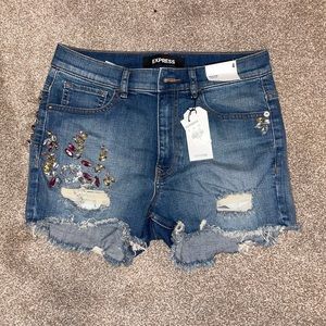 Express ladies high waist Jean denim shorts size 4